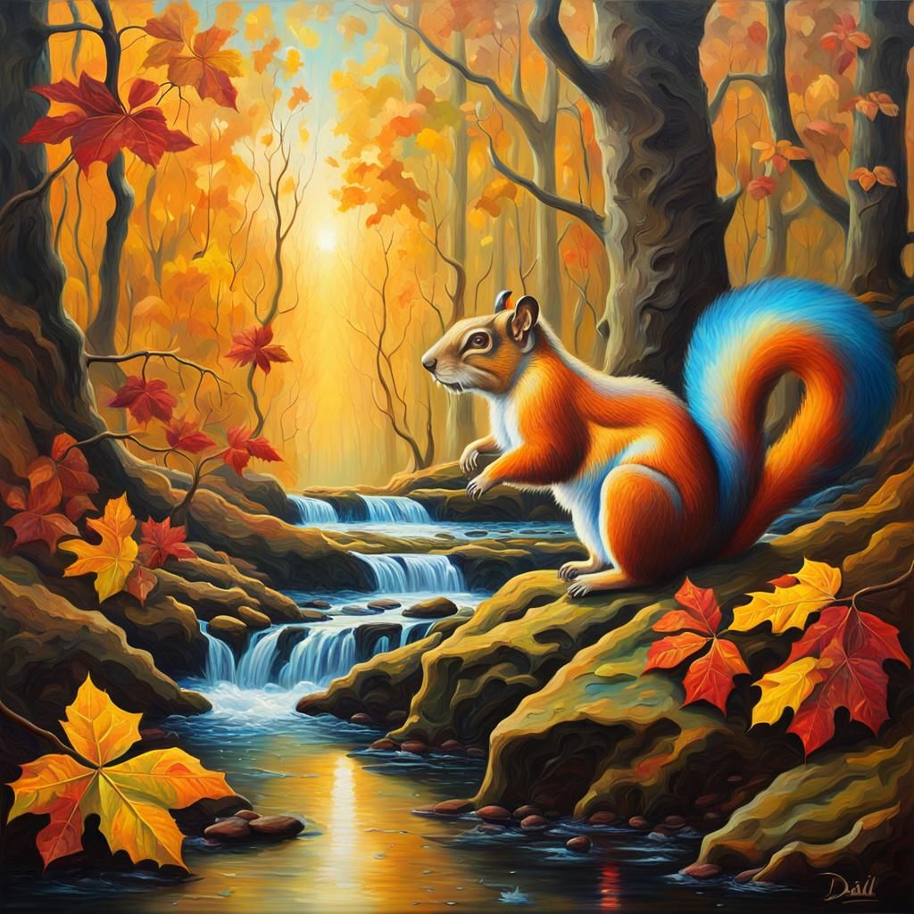 Giant Squirrel in Amazonian Forest: Surreal Oil Painting