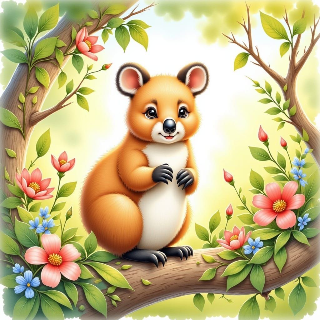 Quokka Portrait in Dreamy Watercolor Style