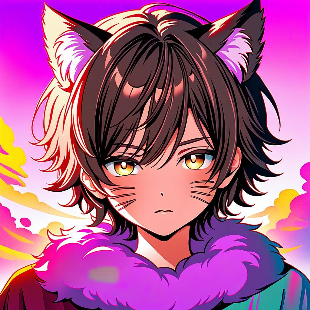 Cute Anime Boy with Cat Ears in Soft Pastel Colors