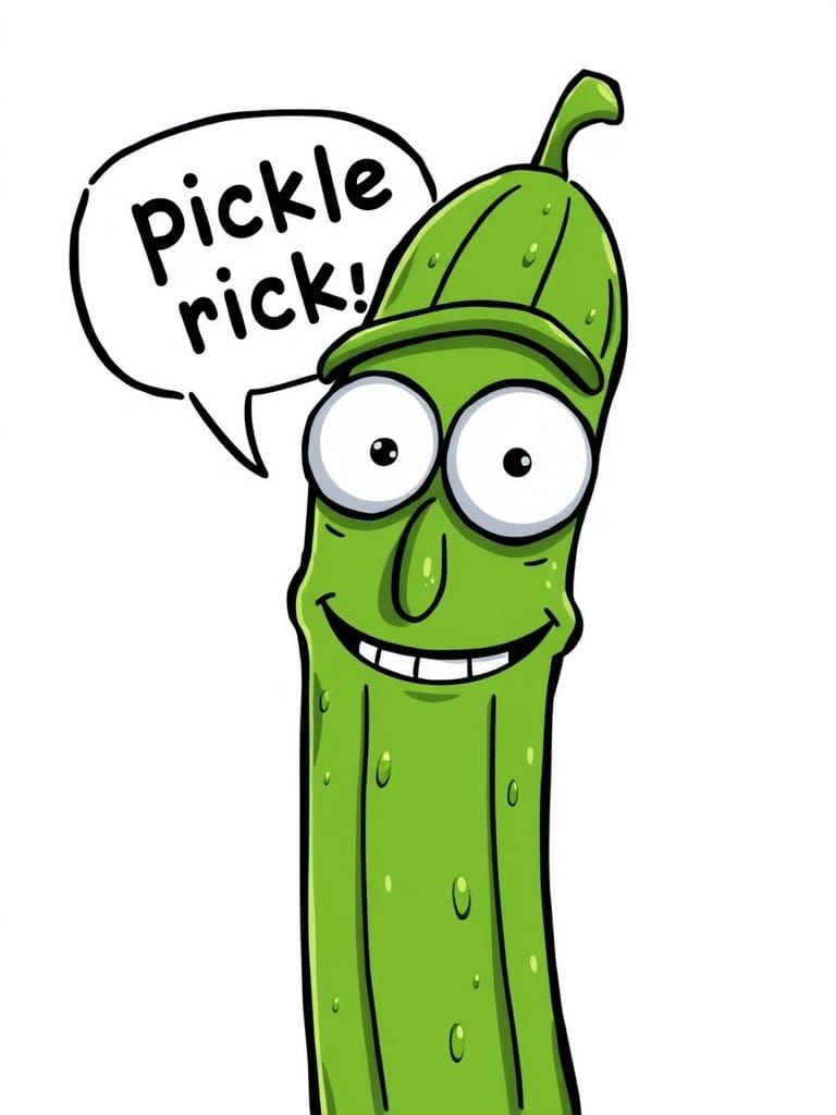 Animated Pickle Character with Speech Bubble
