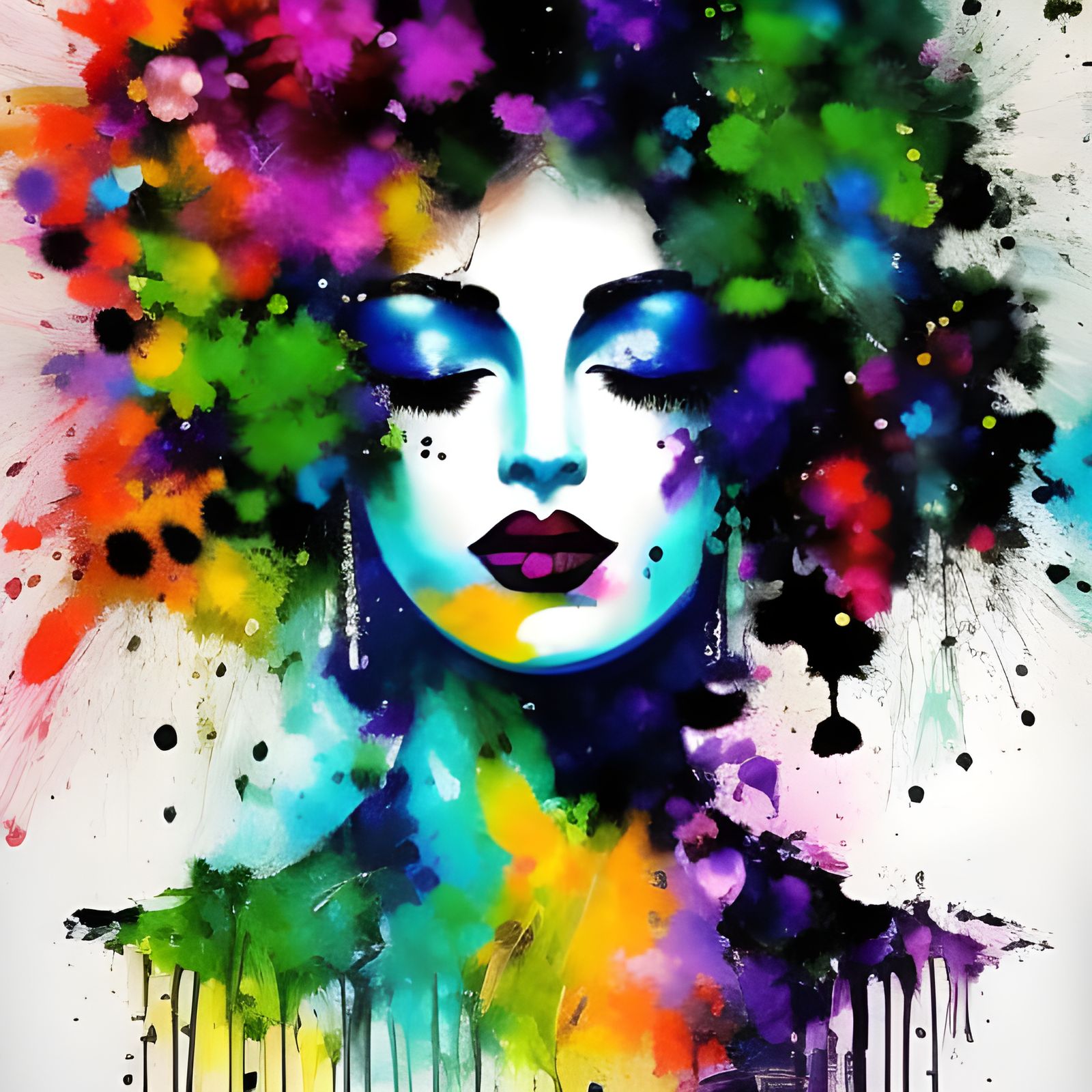 Butterfly Woman Inkblot Portrait in Expressionist Style