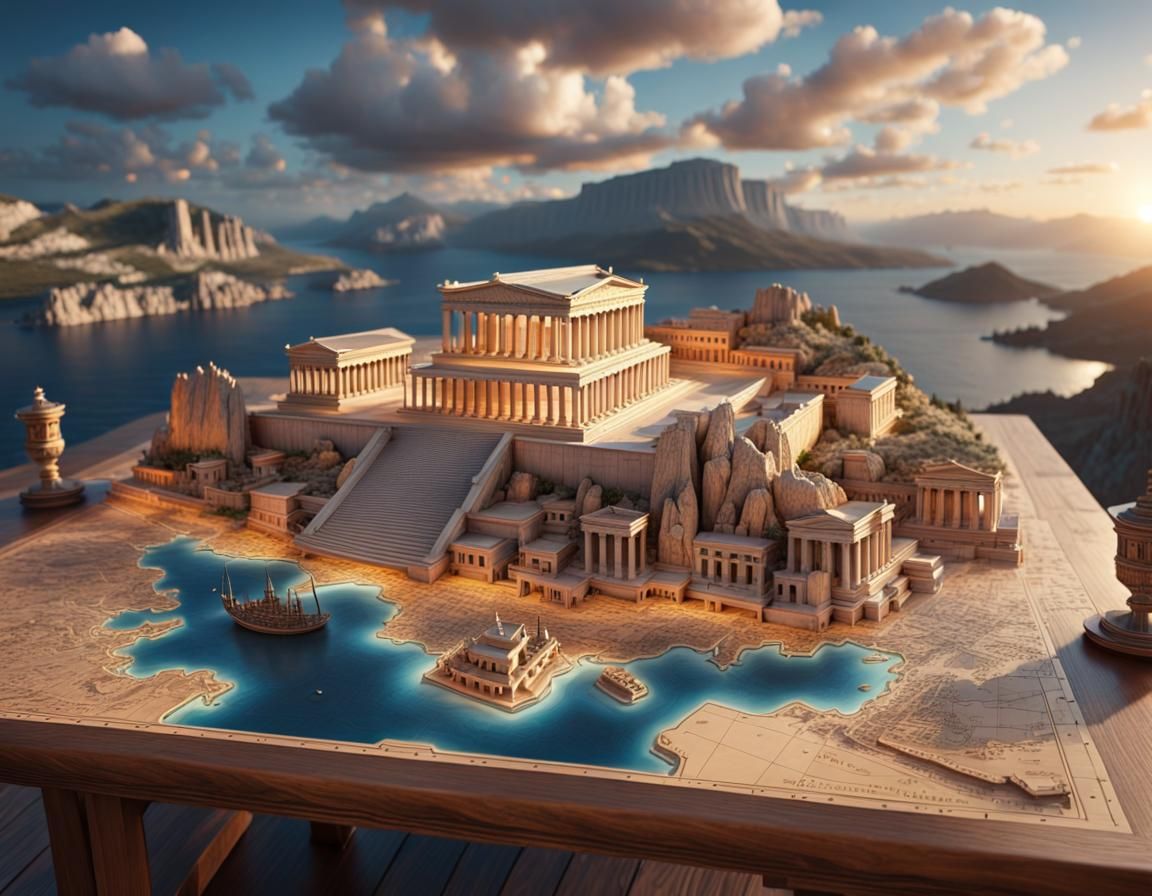 Detailed 3D Map of Ancient Greece at Magic Hour