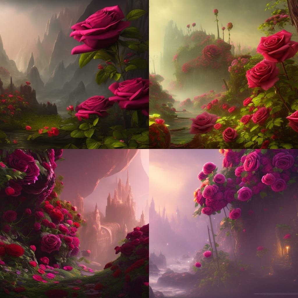 Fantastical Roses: Detailed Matte Painting in Deep Color