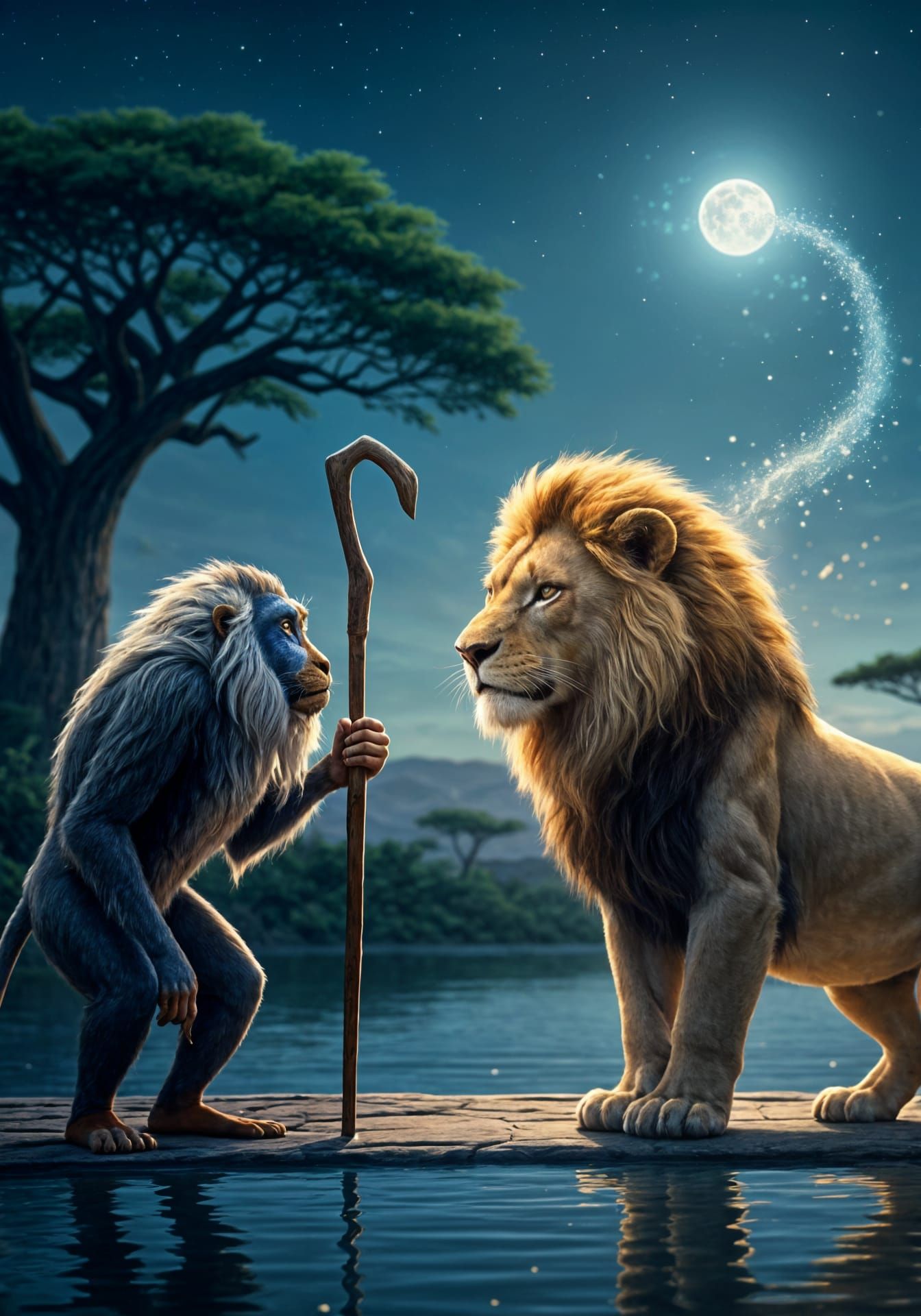 Rafiki and Simba's Wisdom Exchange in Photorealistic Detail