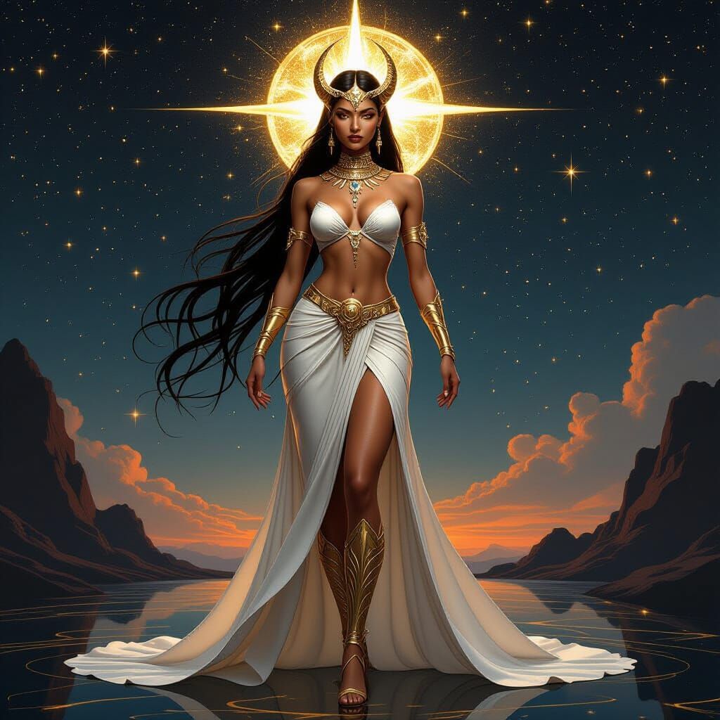 Annunaki Goddess with Alien Tech in Mythic Fusion Style