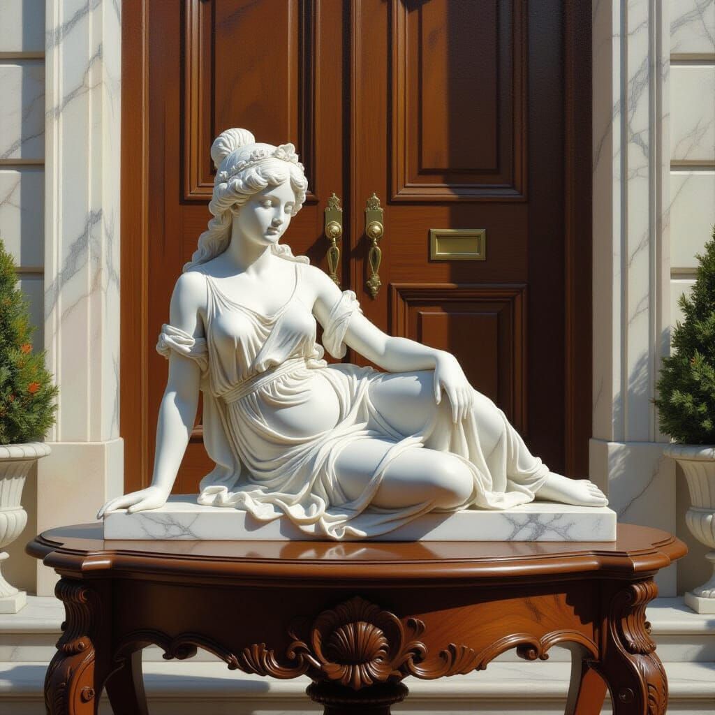 Marble Nymph Statue in Detailed Oil Painting