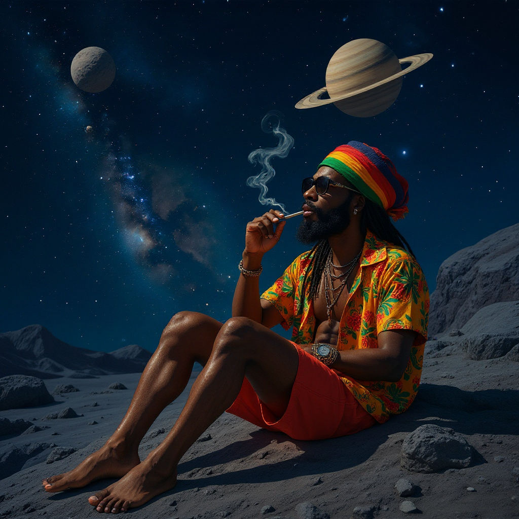 Rasta Man Relaxing on Tropical Island Beach