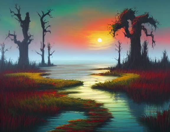 Swamp Scene with Ominous Red Liquid