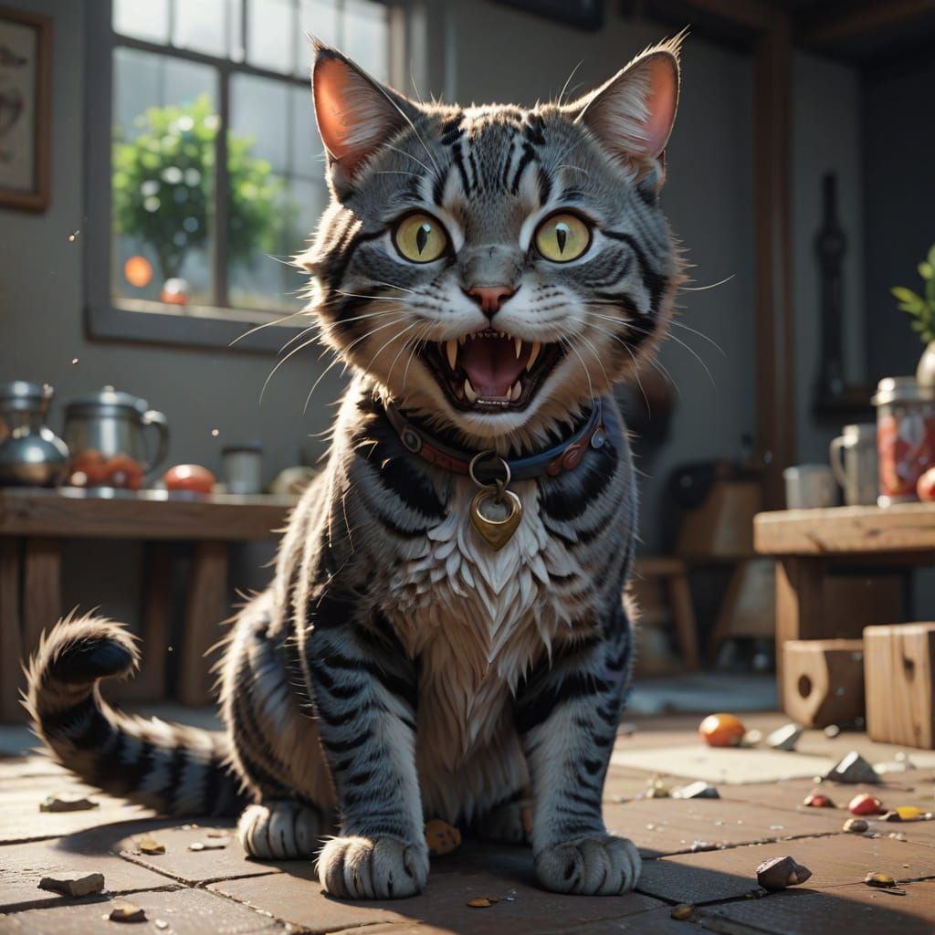 Playful cat ready to bite