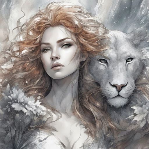 Hazel Lion Portrait in Gothic Mountain Art