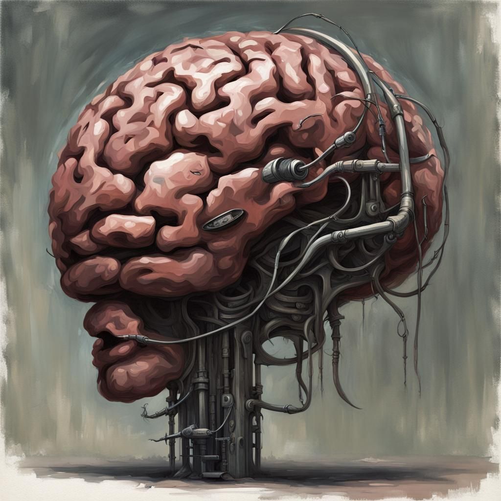 Sinister Artificial Brain in Digital Fantasy Art Style