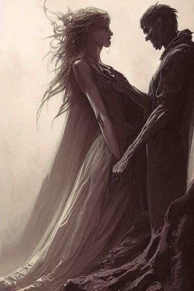 Vampire Couple Embrace: Horror Concept Art