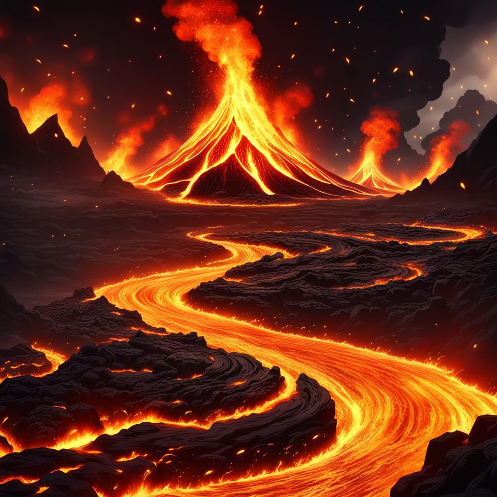 Burning Lava River in Anime Style