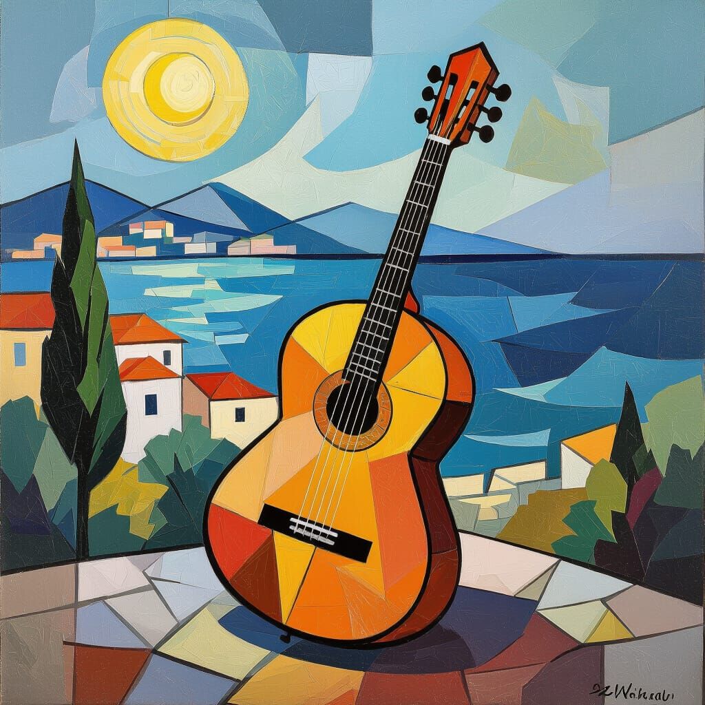 Cubist Dalmatian Musicians in Picasso Style