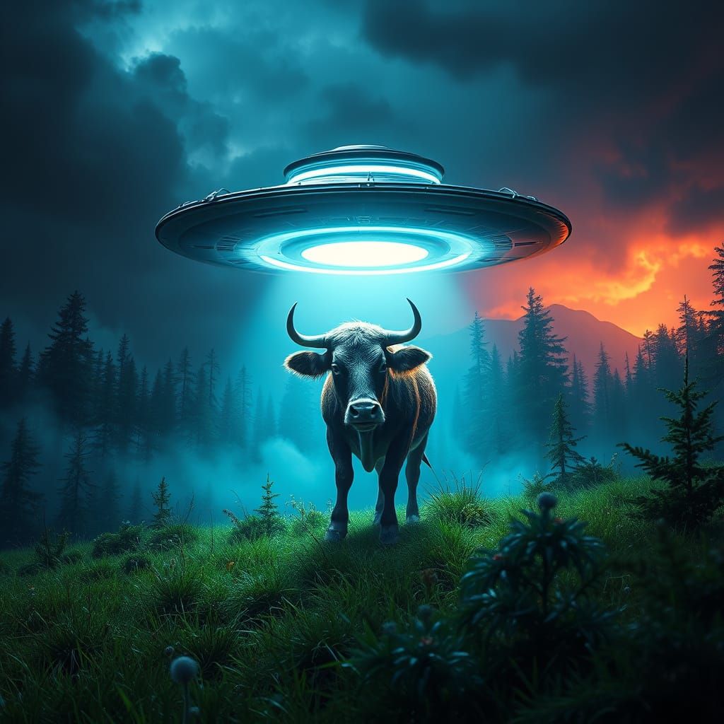 Ethereal UFO Abduction in Hyperrealist Dark Alaska