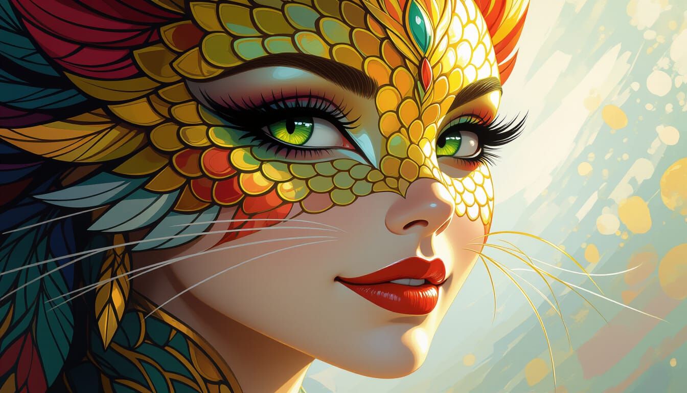 Golden Scaled Woman: Hyperrealistic Close-Up