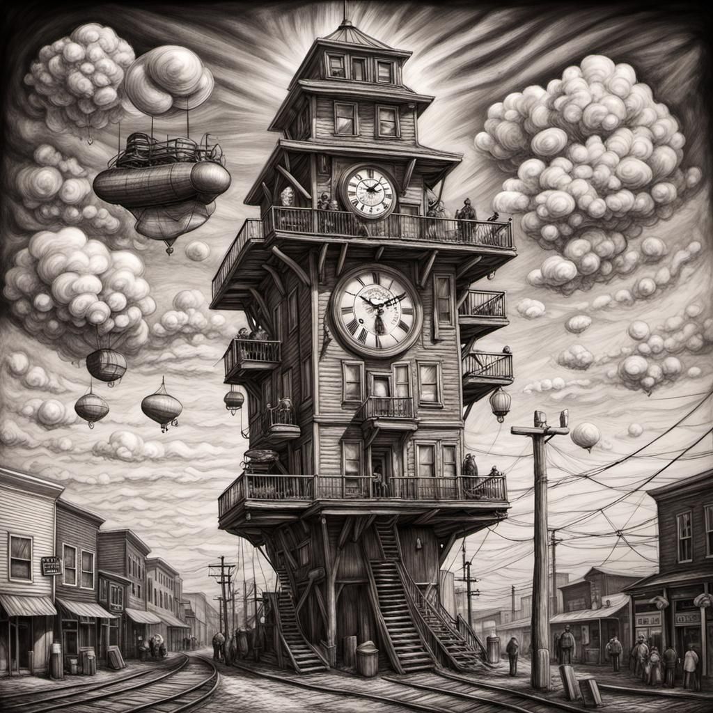 Hyperdetailed Charcoal Drawing: Old West Antarctica