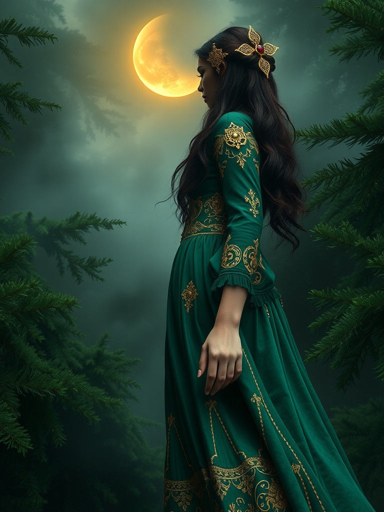 Celtic Priestess Emerges from Mystical Forest