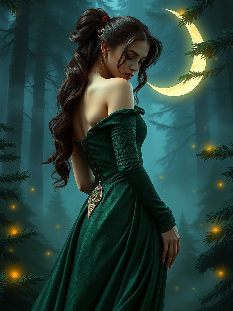 Celtic Priestess in Emerald Forest: Fantasy Concept Art