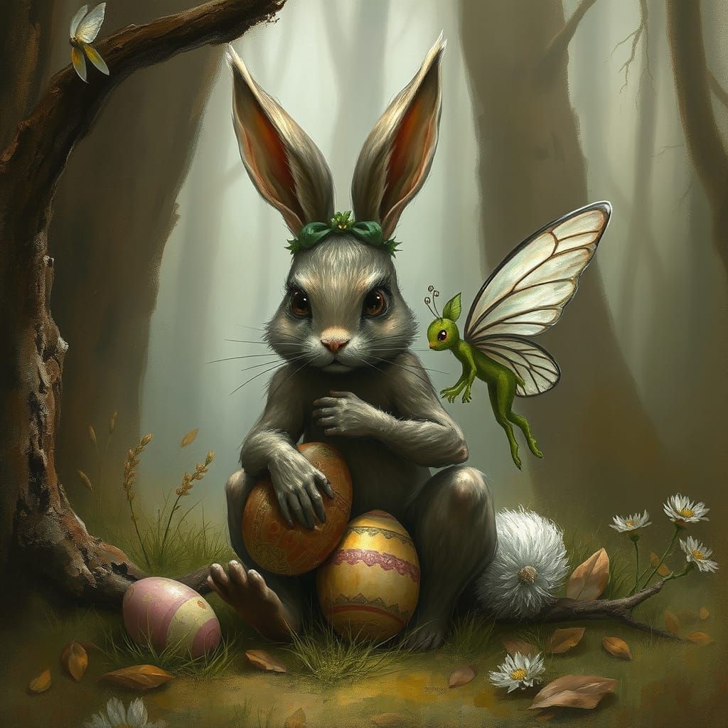 Dark Fantasy Easter Scene in Oil Painting Style