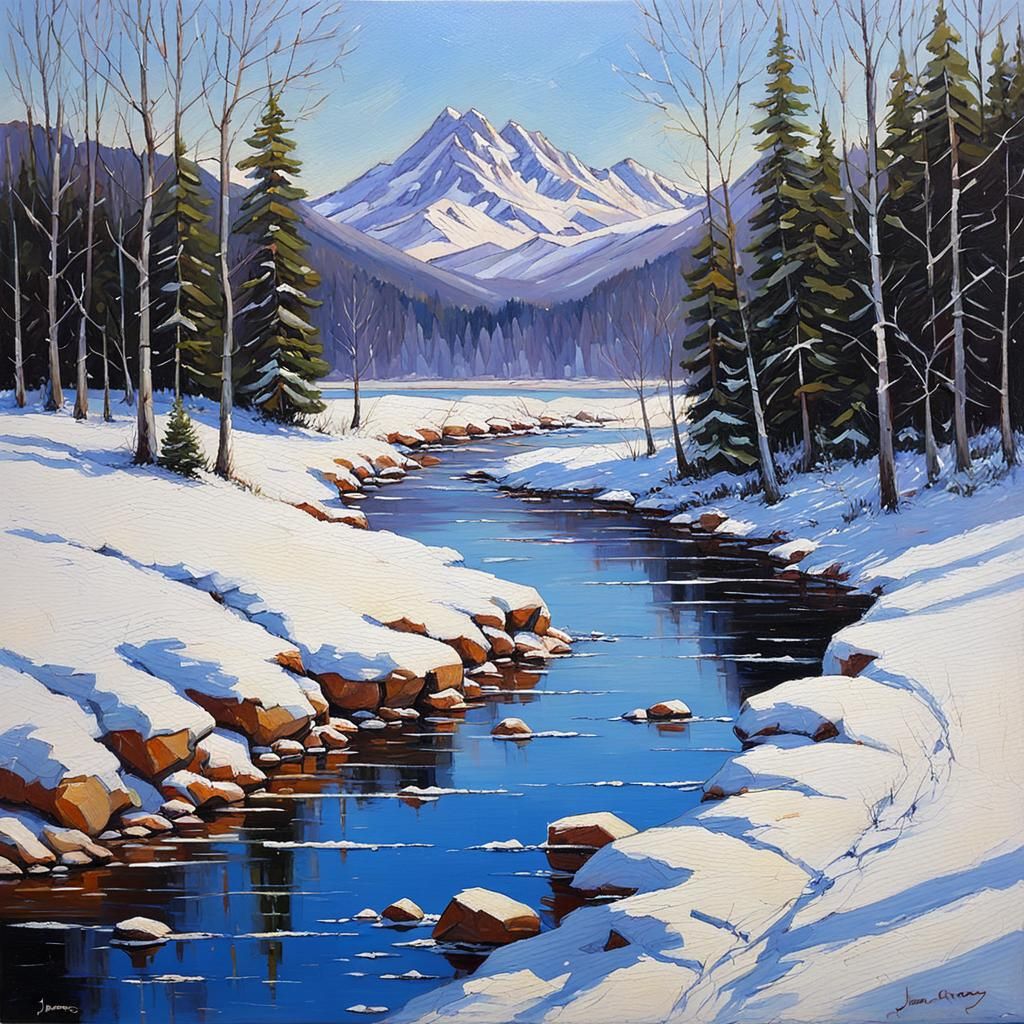 Snowy Landscape as Oil Painting