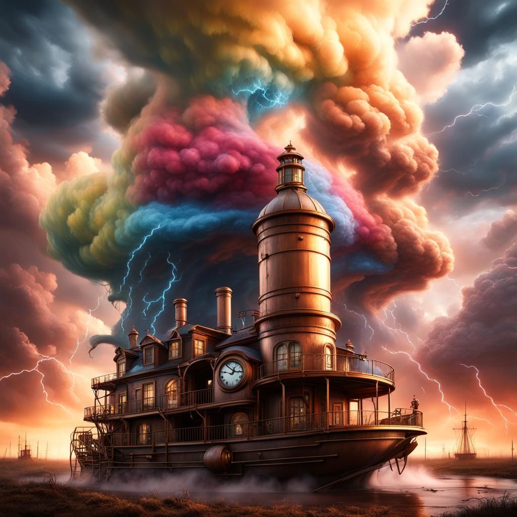 Steampunk Tornado with Dorothy in Storm Clouds