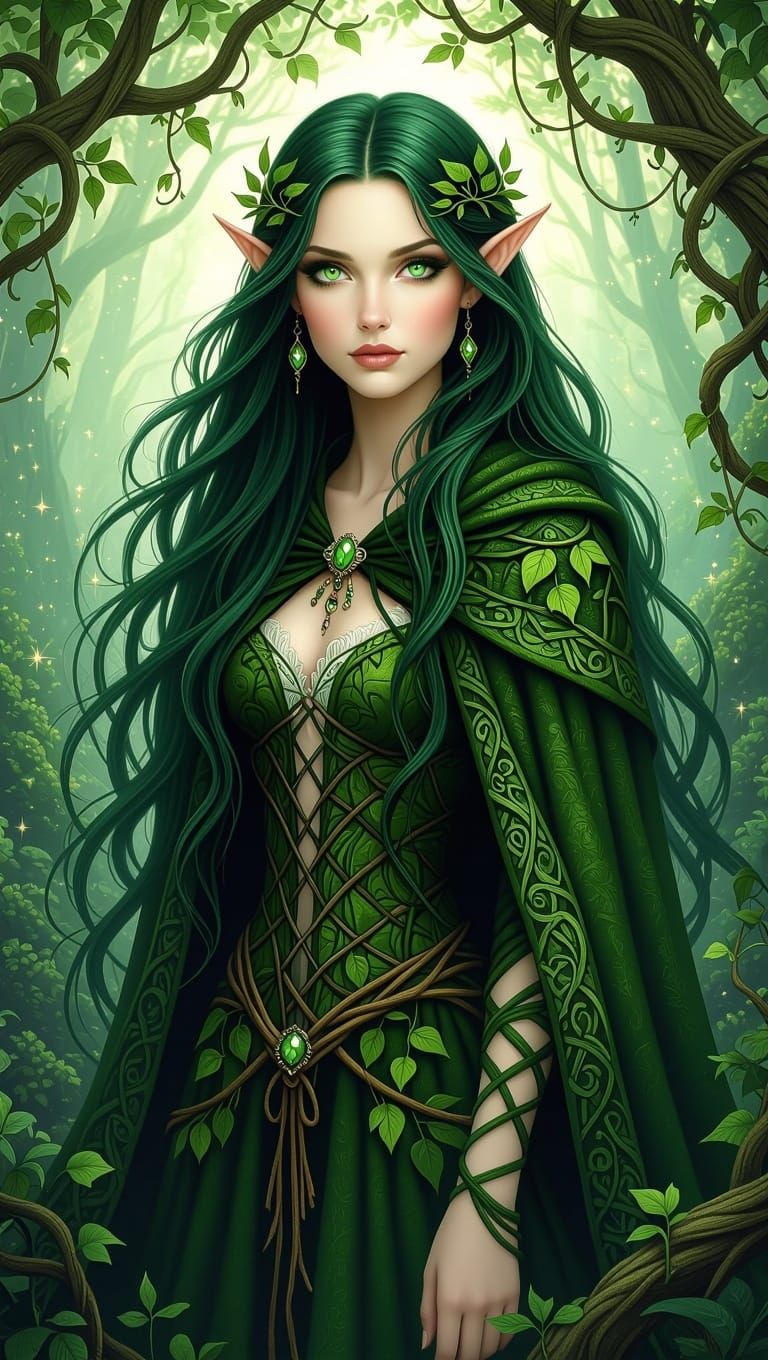Enchanted Waldelfe Maiden in Whimsical Forest Attire