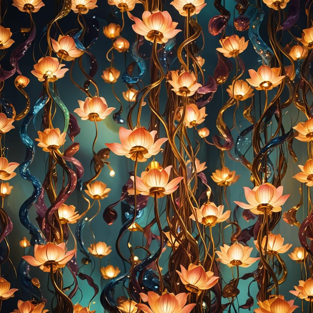 Surreal Lamps Twist in Air as Vibrant Oil Painting