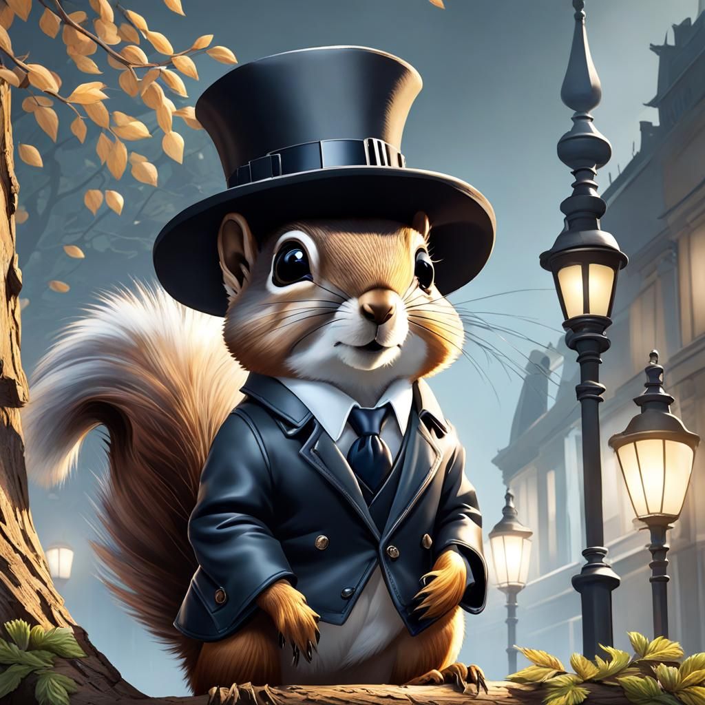 Chibi Squirrel Detective in Foggy Nut Orchard