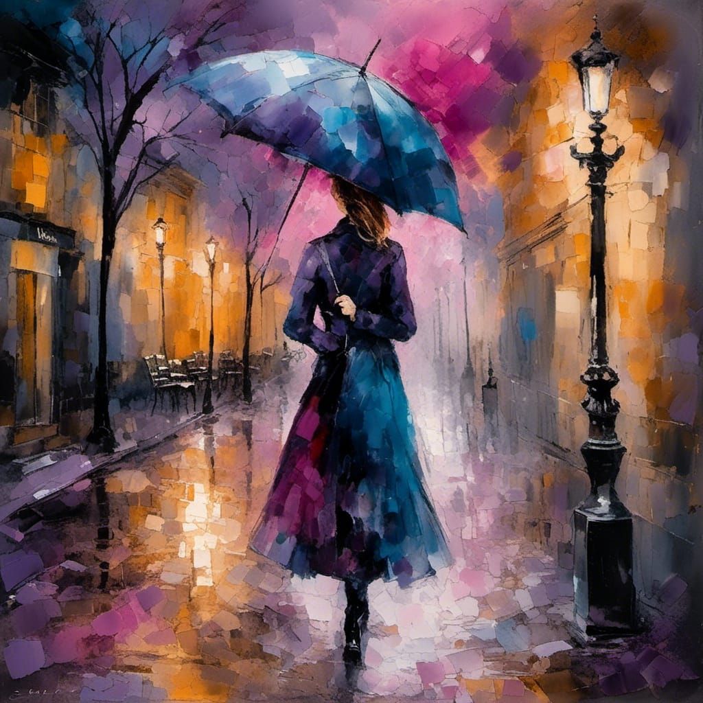 Stormy Street Scene with Cafe Reflections