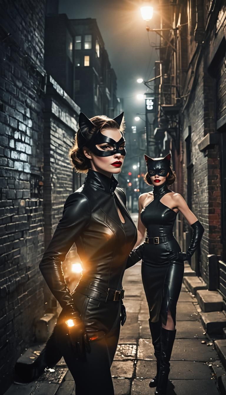 Elegant Cat Burglar in Gotham: High-Fashion Portrait