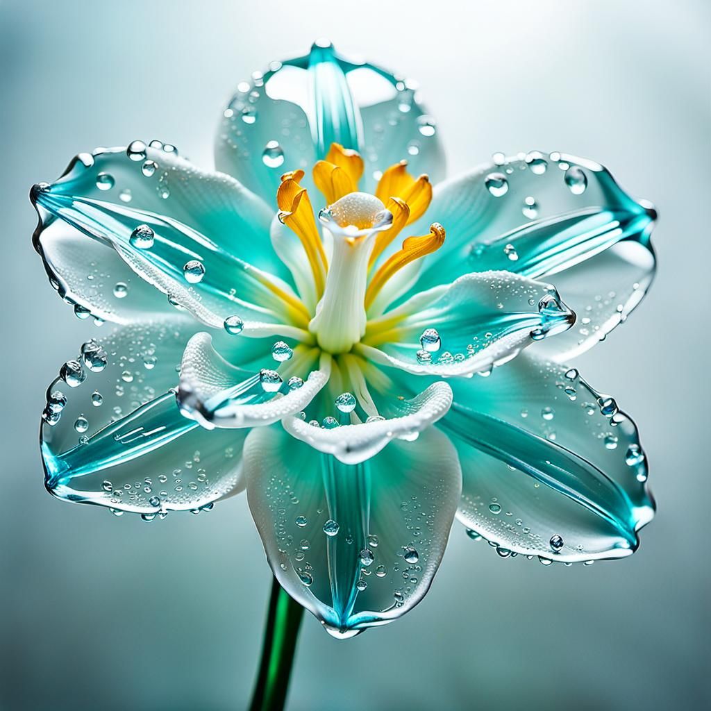 Electroluminescent Blown Glass Daffodil with Iced Dewdrops