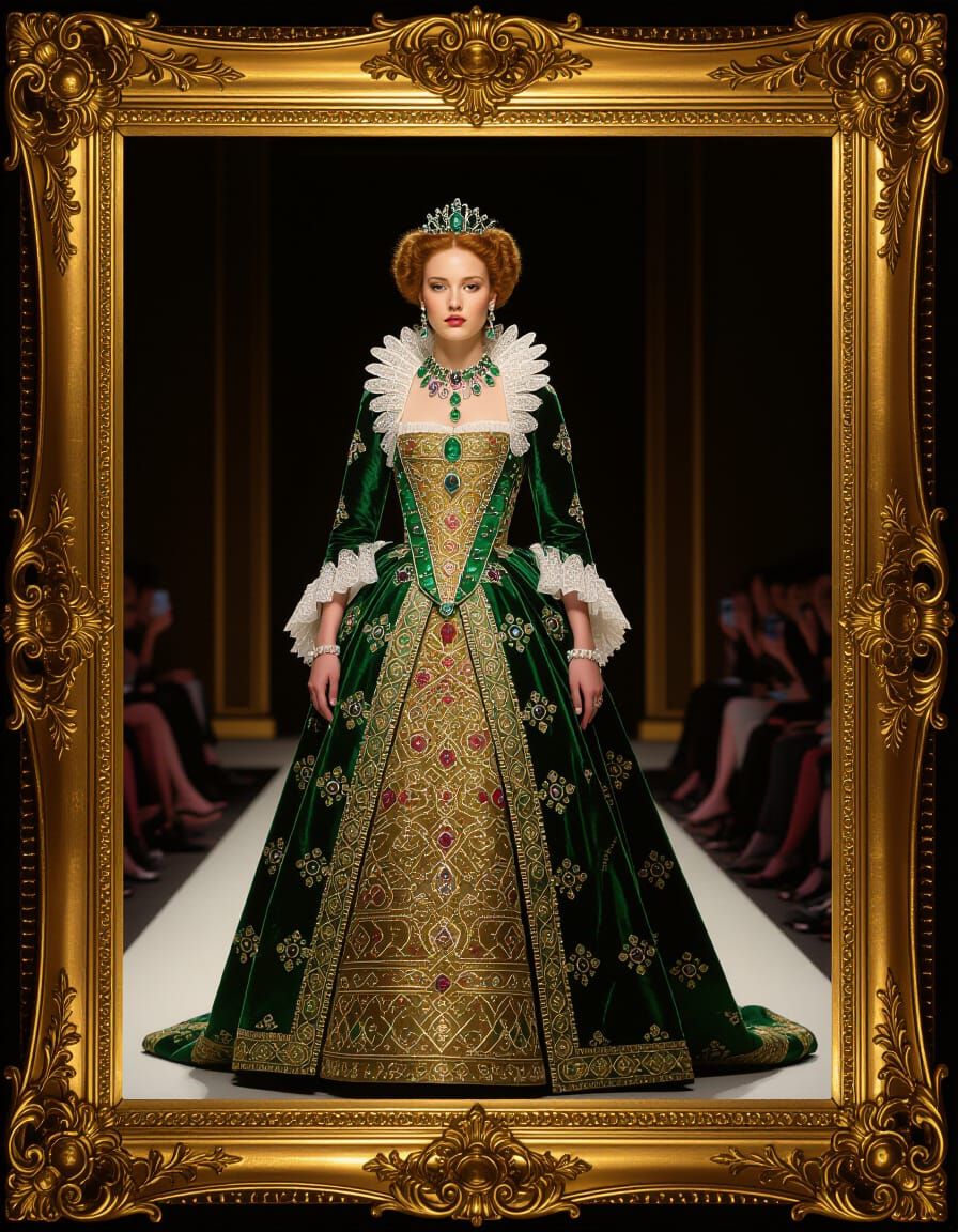 Woman in Jeweled Gown in Baroque Style