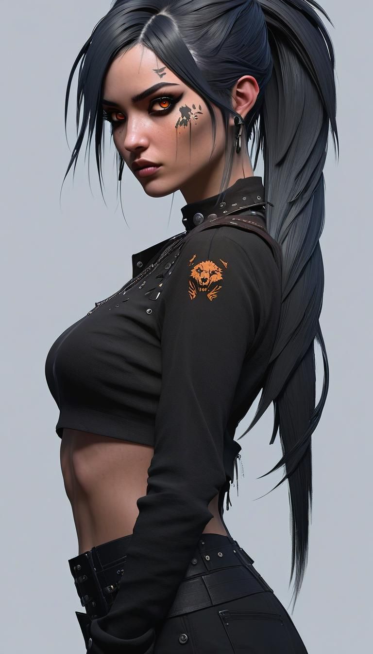 Emo Girl Portrait with Wolf Cut, Hyperrealistic Art