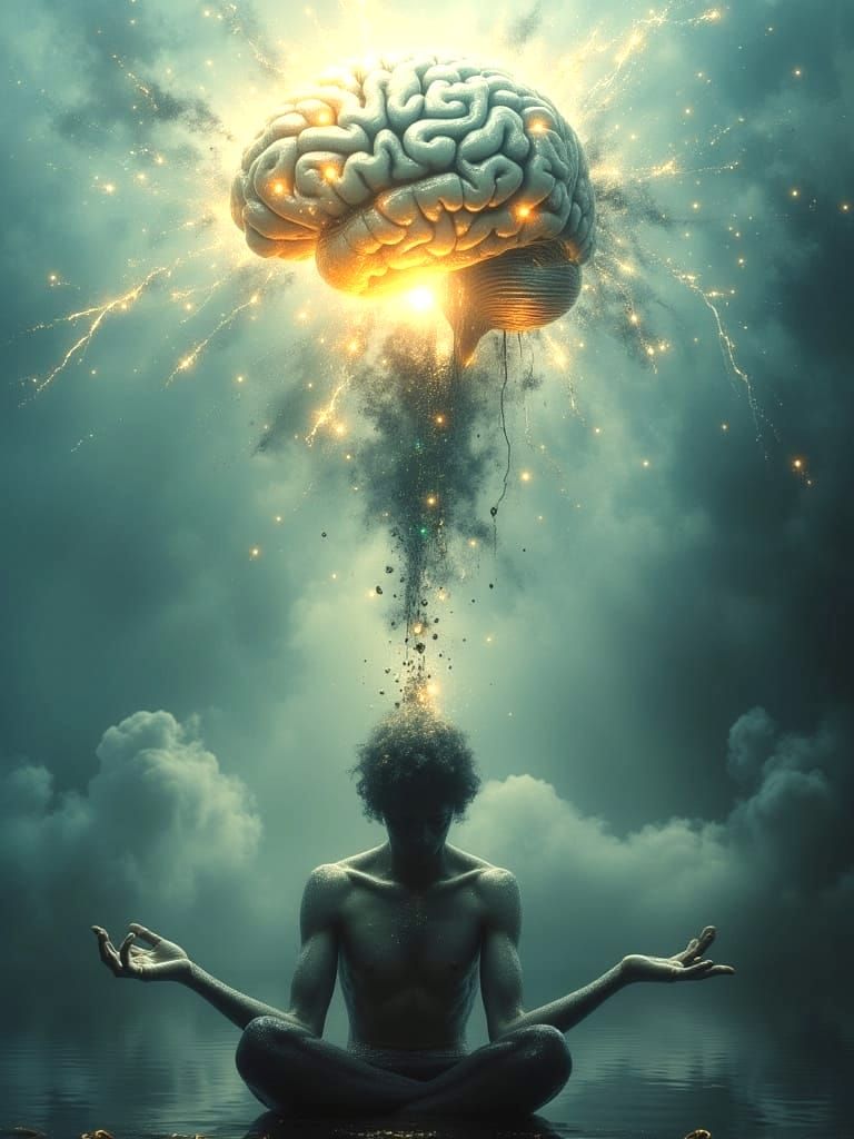 Enlightened Mind Radiating Wisdom in Surreal Digital Art