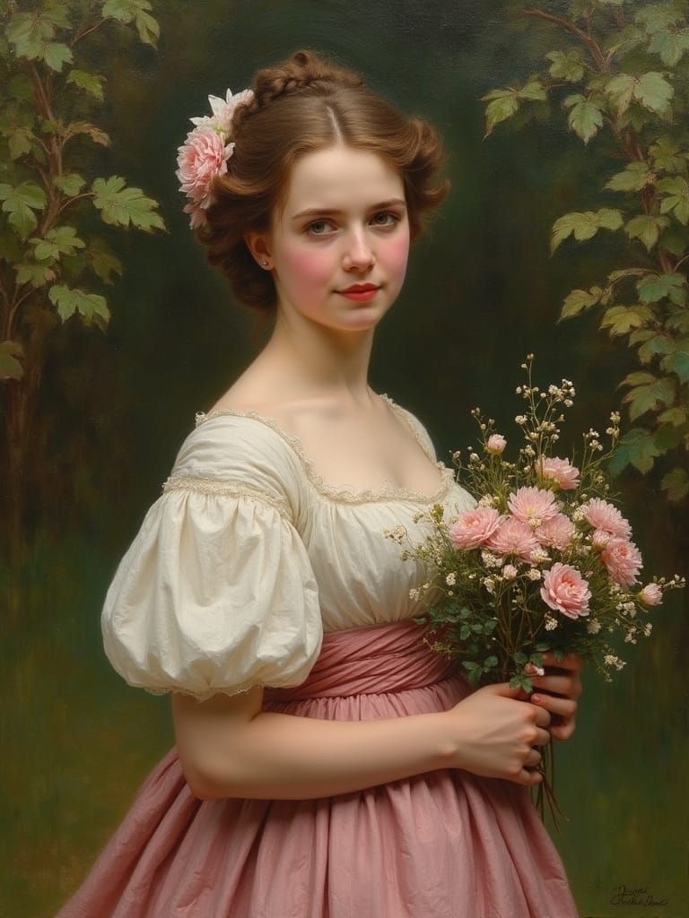 Victorian Lady Blooms in Elegant Garden Setting