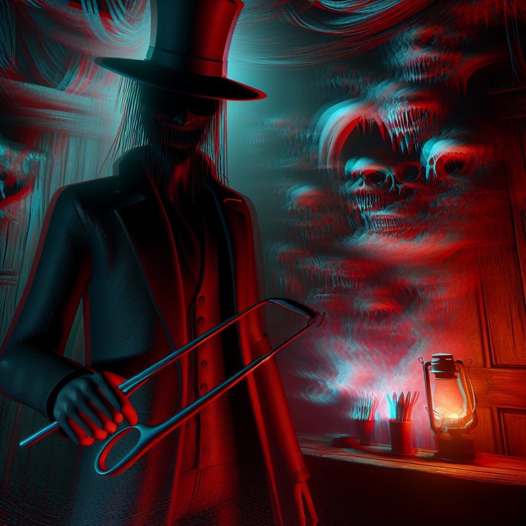 Eerie 3D Hat-Maker in Dark Fantasy Horror Scene