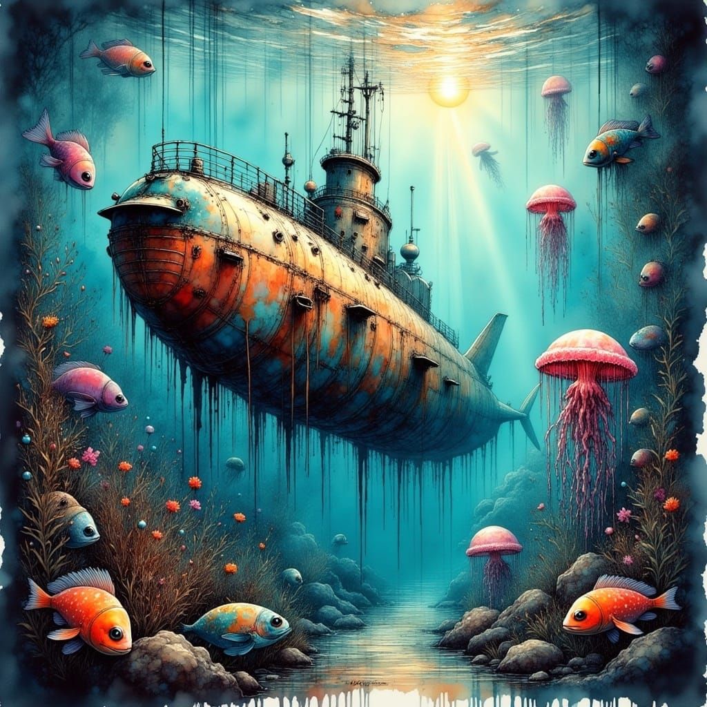Vintage-Style Submarine Conquers the Deep in a Whimsical Hyp...