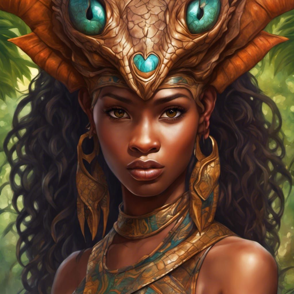 Beautiful African Dragon Girl with Vivid Eyes
