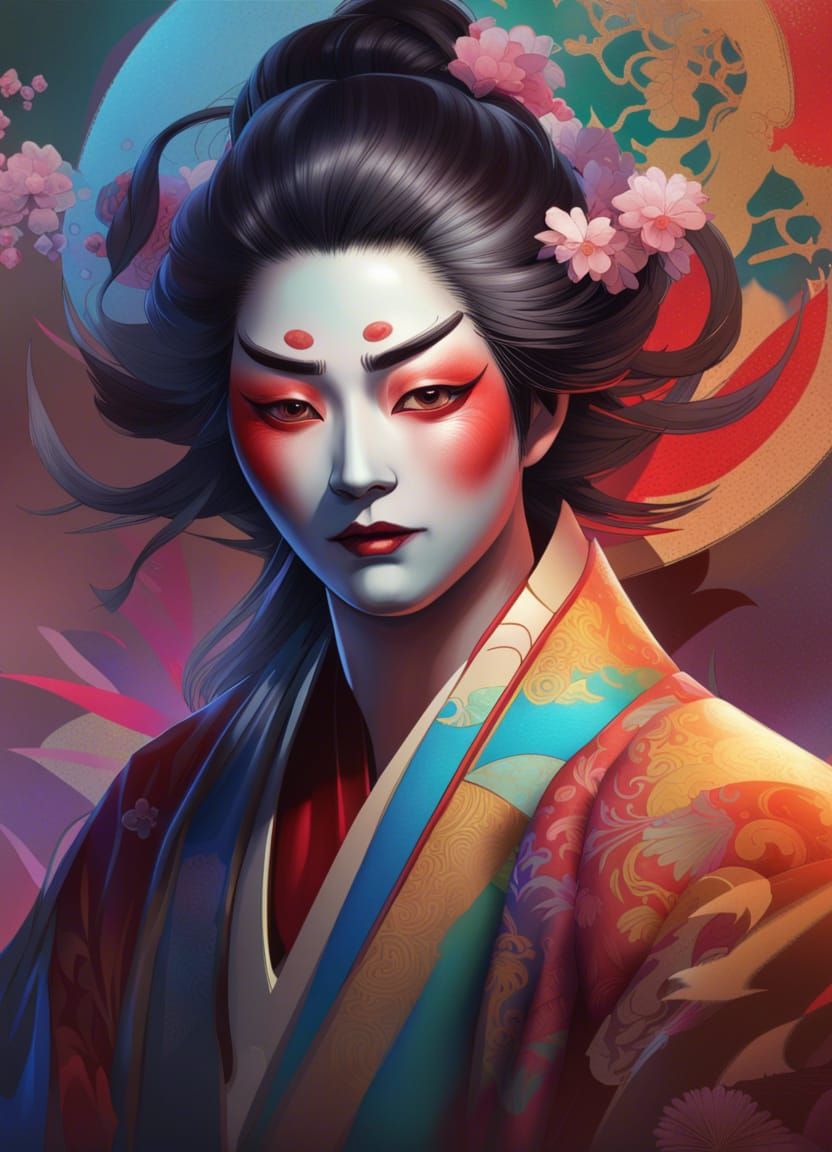 Dramatic Kabuki Actor Portrait in Hyperrealistic Style