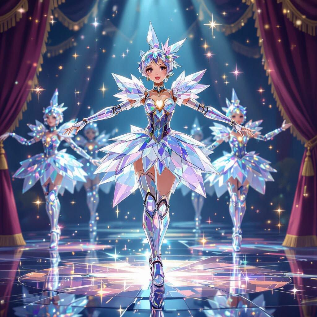 Crystal Robot Showgirl in Ghibli-esque Style