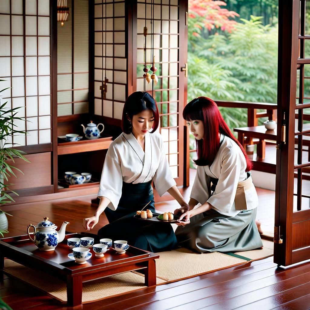 Thai Woman Serves Tea to Japanese Woman