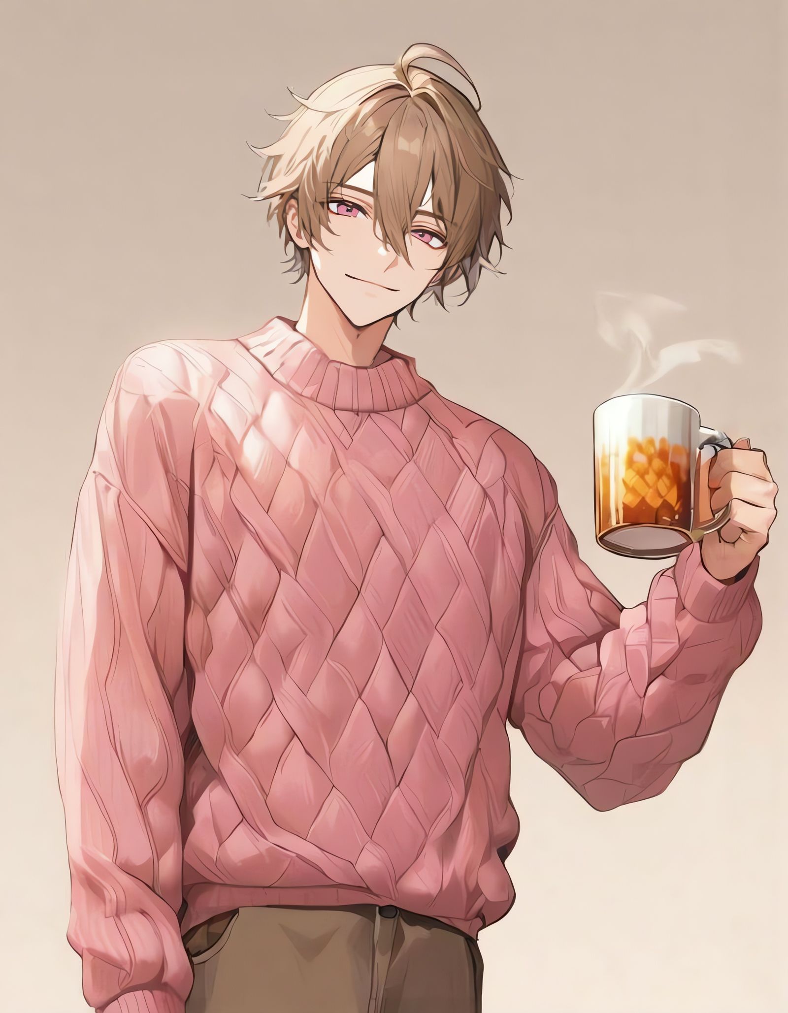 Smiling Bishounen with Wavy Brown Hair