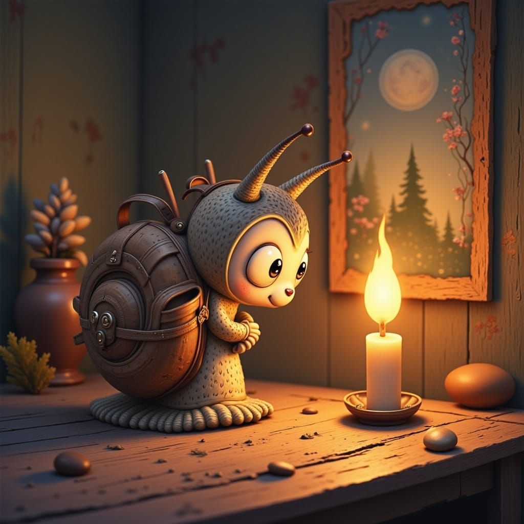 Snail's Cozy Adventure: Dreamy Illustration in Studio Ghibli...