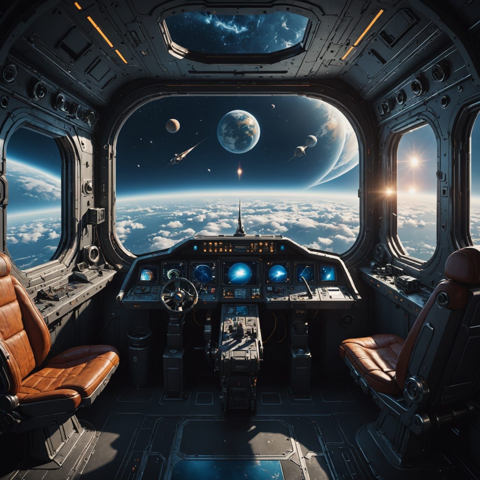 Earth From Rocketship Window: Fantasy Concept Art