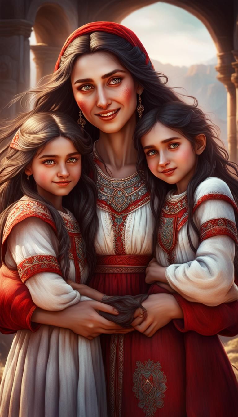 Proto-Bulgarian Woman with Children: Fantasy Art