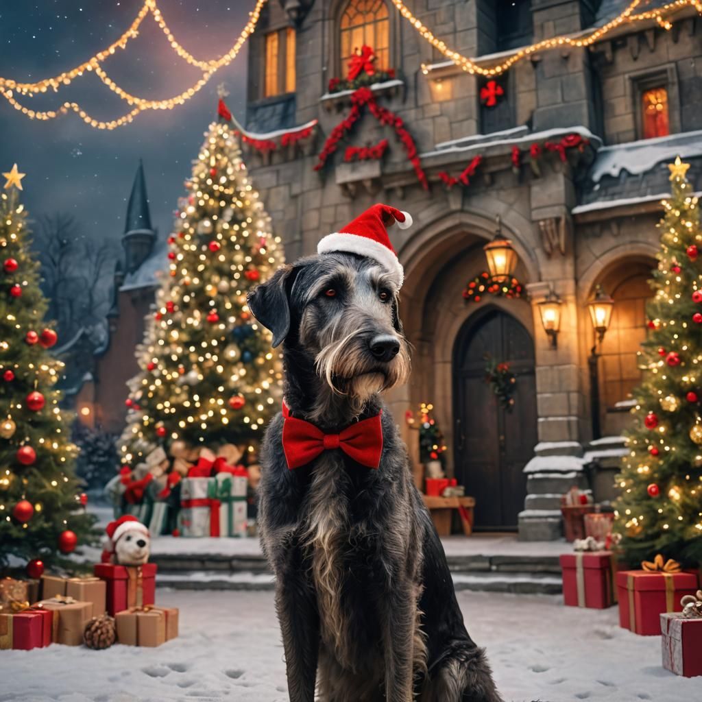 Festive Irish Wolfhound at Magic Castle, Fantasy Concept Art