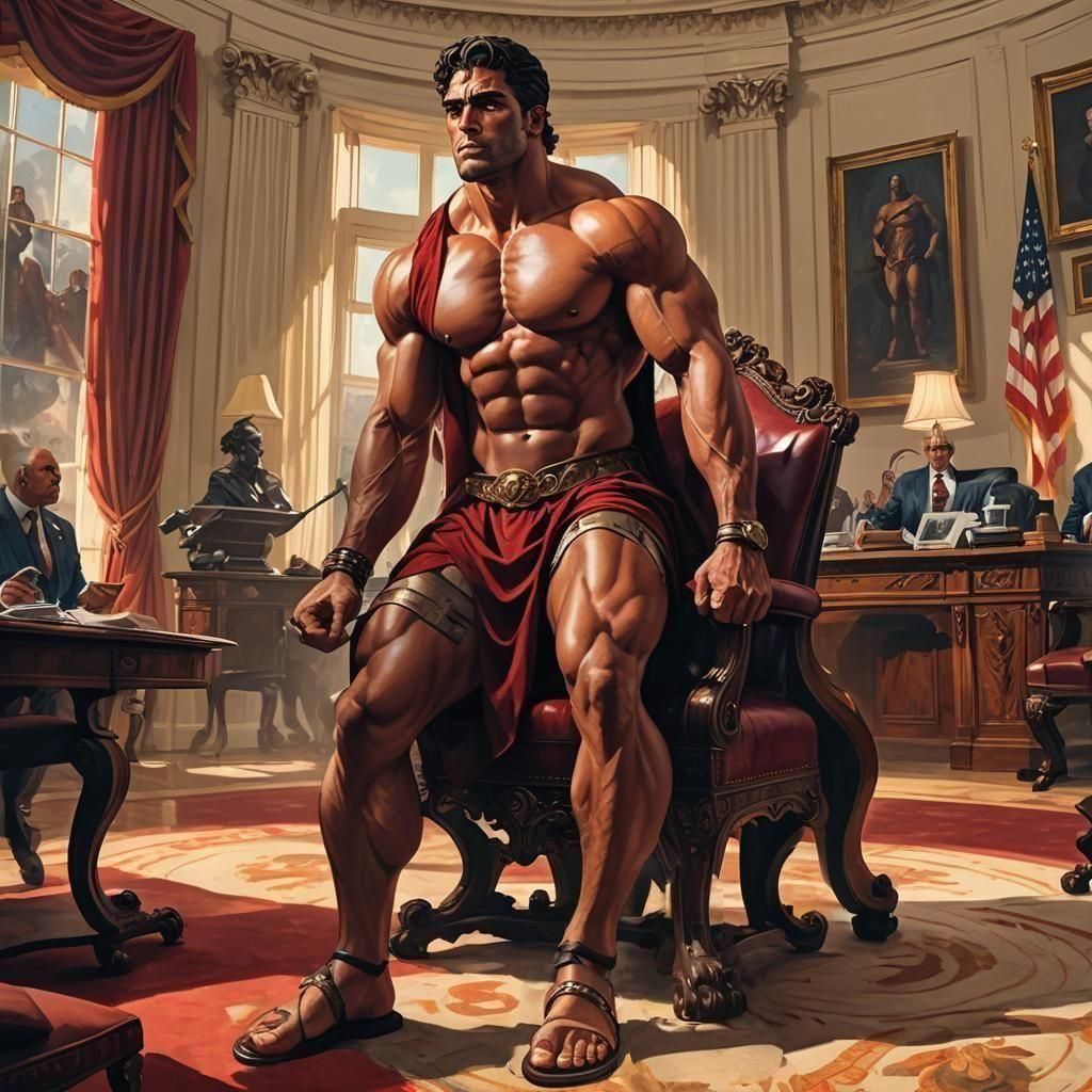 Colossal Roman Bodybuilder in Oval Office