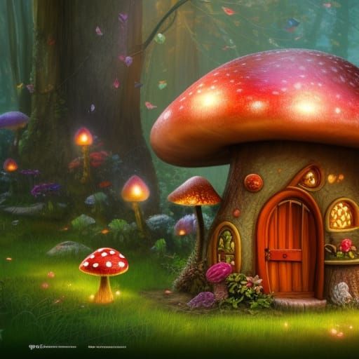 Whimsical Amanita Mushroom Fairy House Concept Art