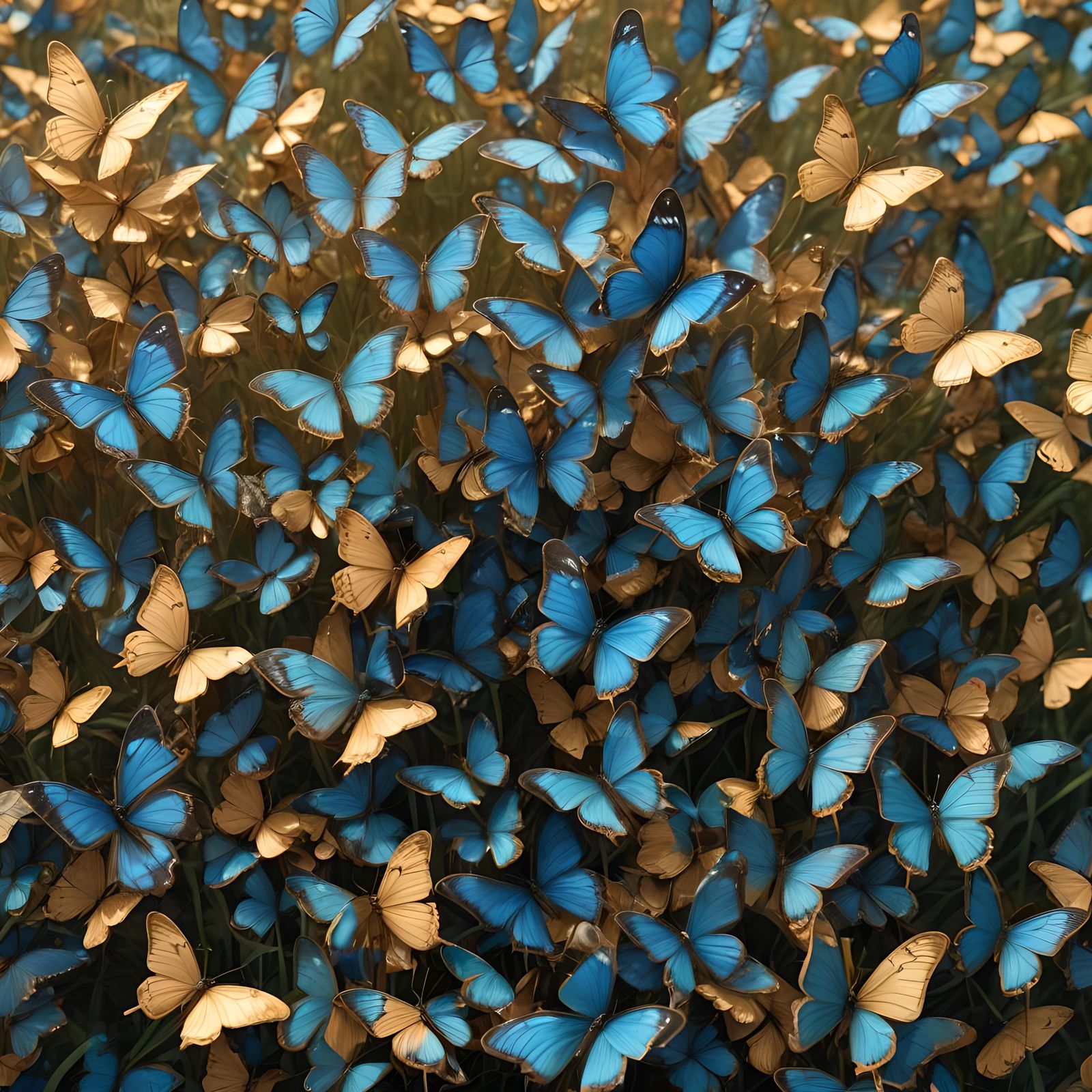 Hyperrealistic Field of Blue Butterflies in HDR